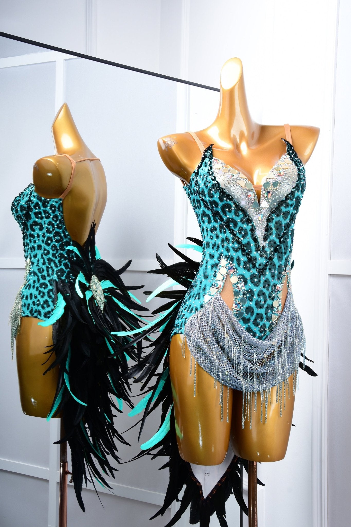 Crystalline Leopard Print Latin Feather Dress Latin/Rhythm 