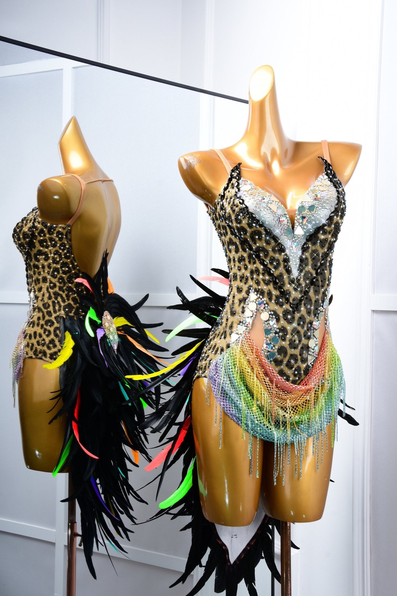 Crystalline Leopard Print Latin Feather Dress Latin/Rhythm 