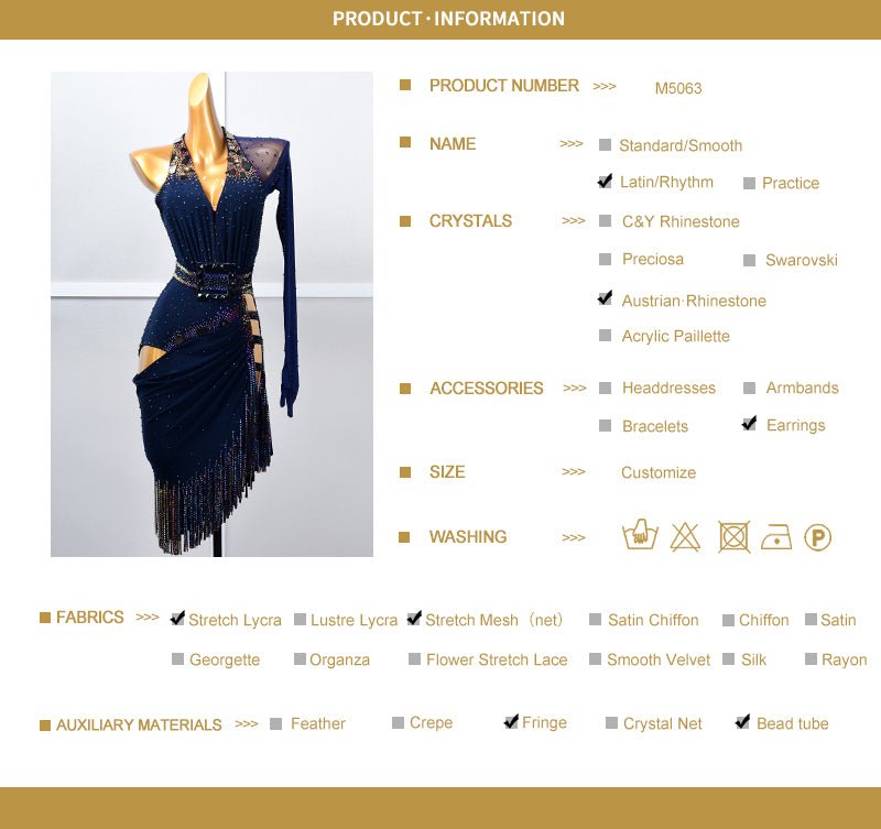 Crystalline One - shoulder beaded Latin Dress Latin/Rhythm 