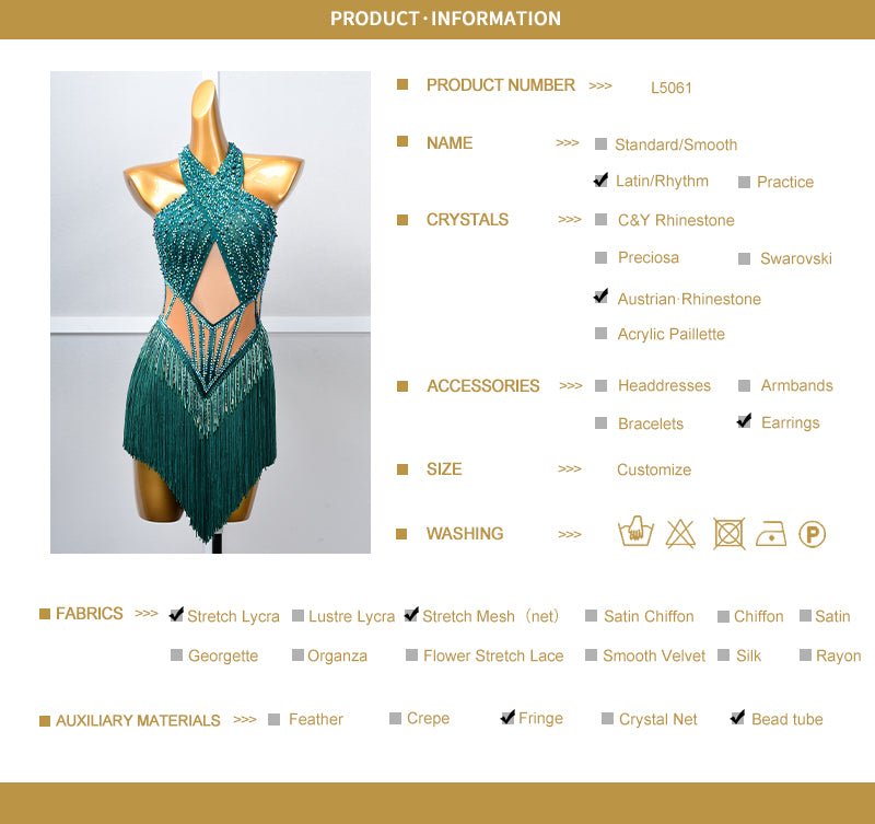 Crystallized Beads Fringe Latin Dress Latin/Rhythm 