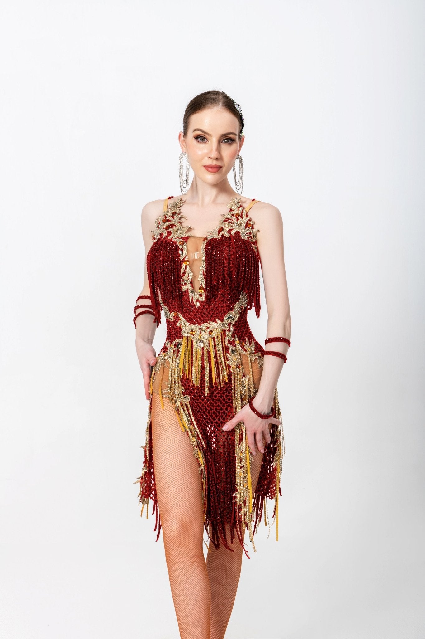 Crystallized Net Beaded Fringe Latin Dress Latin/Rhythm 