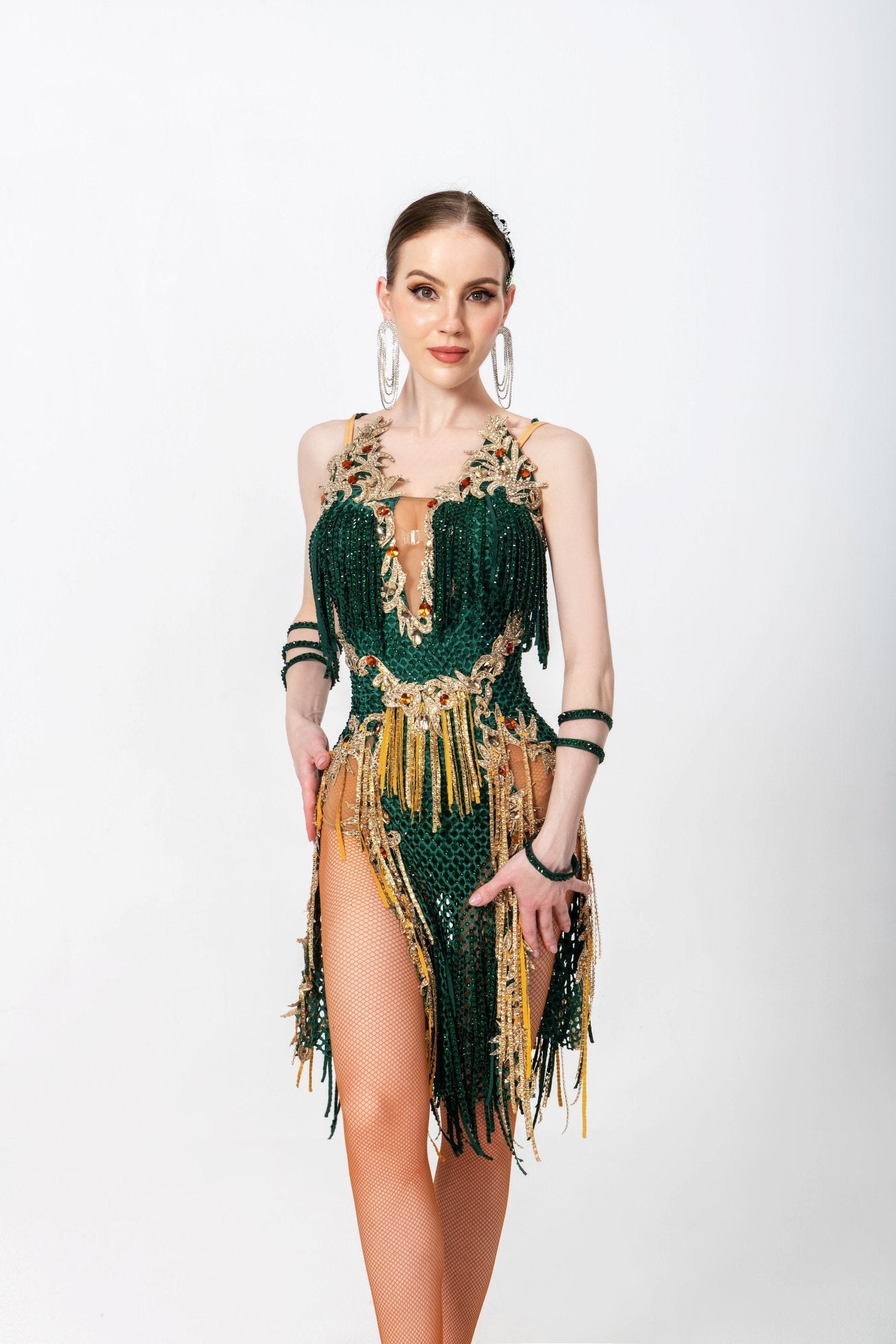 Crystallized Net Beaded Fringe Latin Dress Latin/Rhythm 