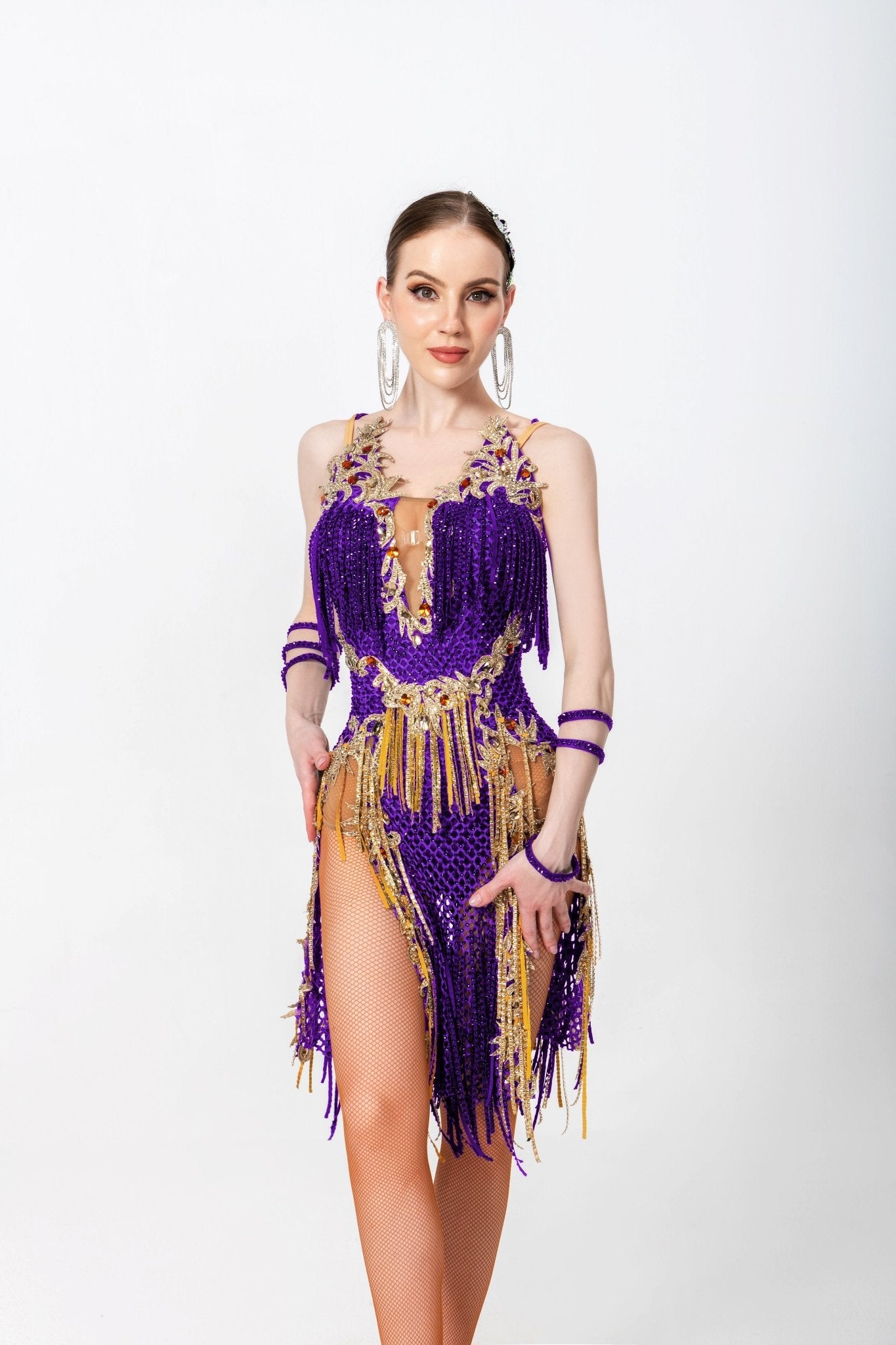 Crystallized Net Beaded Fringe Latin Dress Latin/Rhythm 