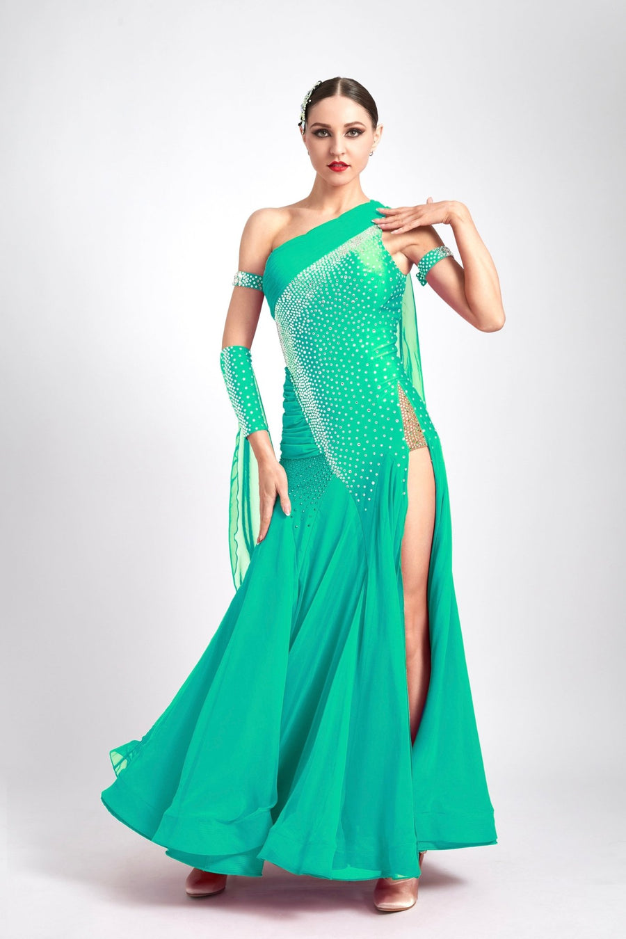 Glittering One Shoulder Smooth Dress Standard/Smooth # M - S3985 - Unika Dancewear