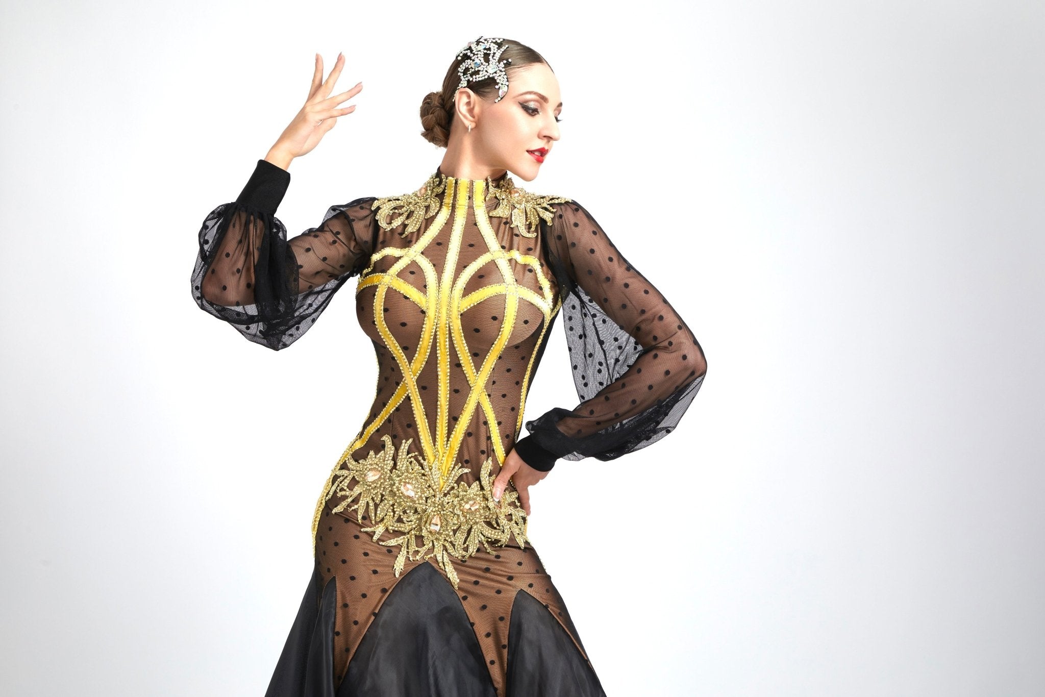 Long Puffy Sleeves Crystalline Ballroom Dress Standard/Smooth 
