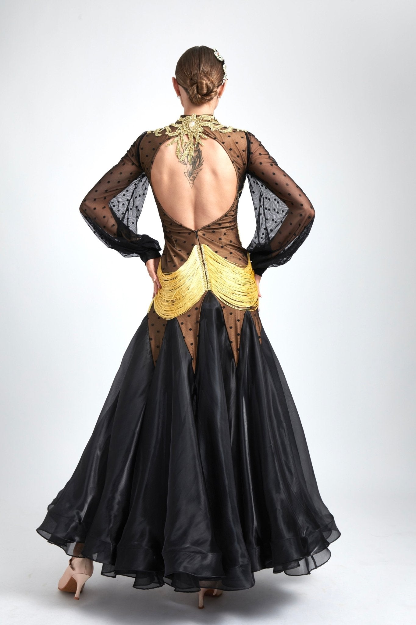 Long Puffy Sleeves Crystalline Ballroom Dress Standard/Smooth 