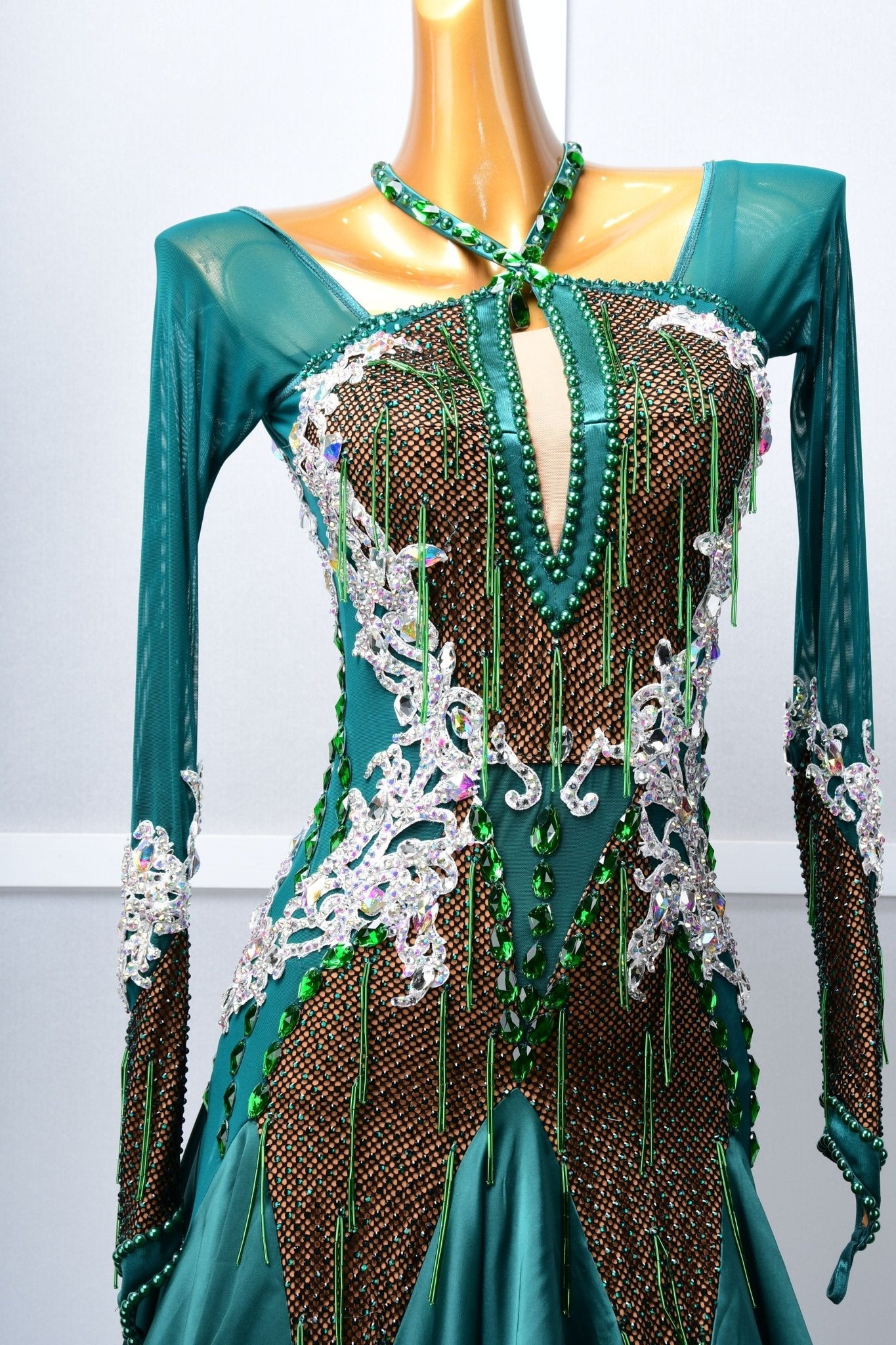 Long - sleeved Crystal Net Ballroom Dress Standard/Smooth 