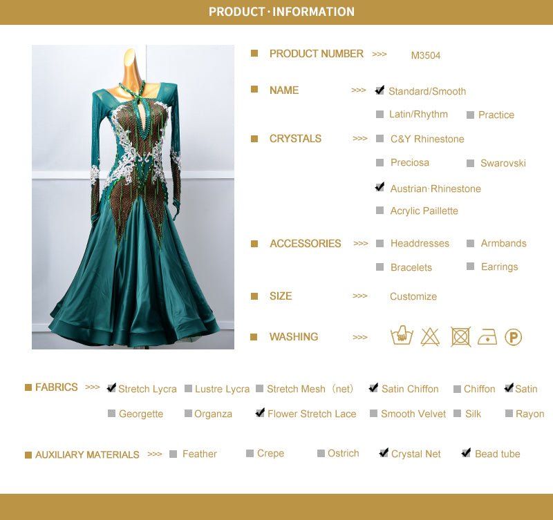 Long - sleeved Crystal Net Ballroom Dress Standard/Smooth 