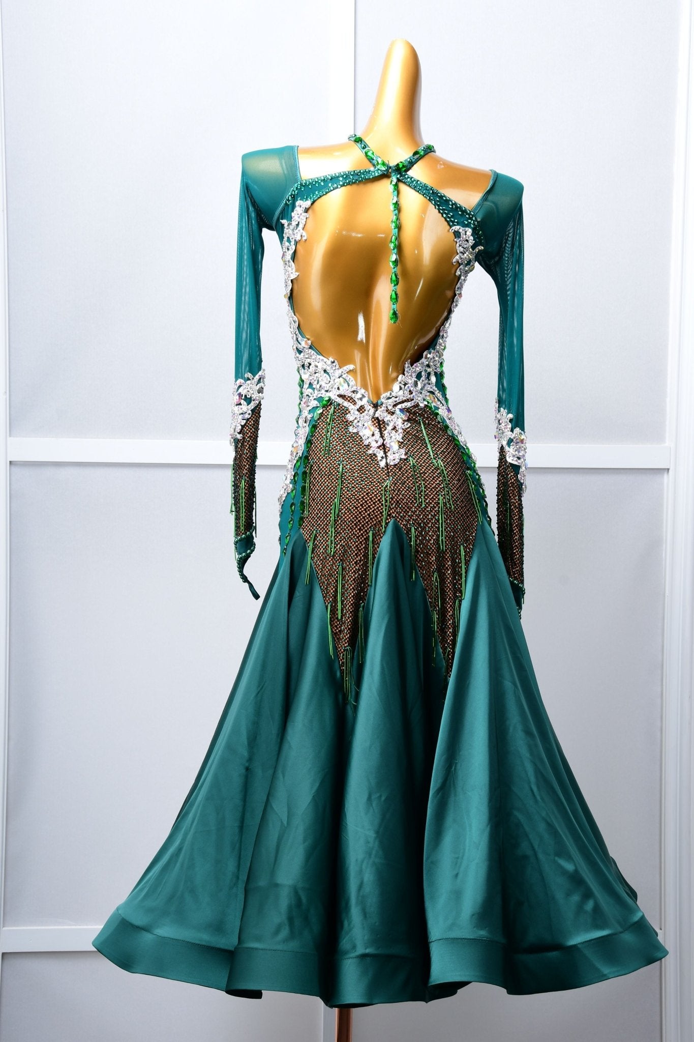 Long - sleeved Crystal Net Ballroom Dress Standard/Smooth 