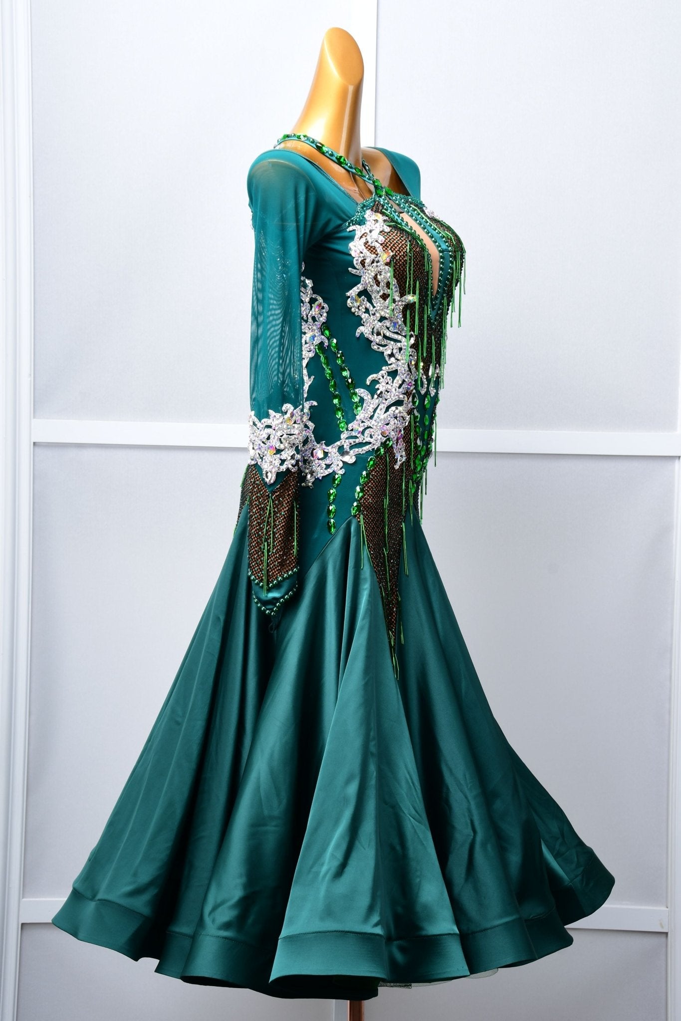 Long - sleeved Crystal Net Ballroom Dress Standard/Smooth 