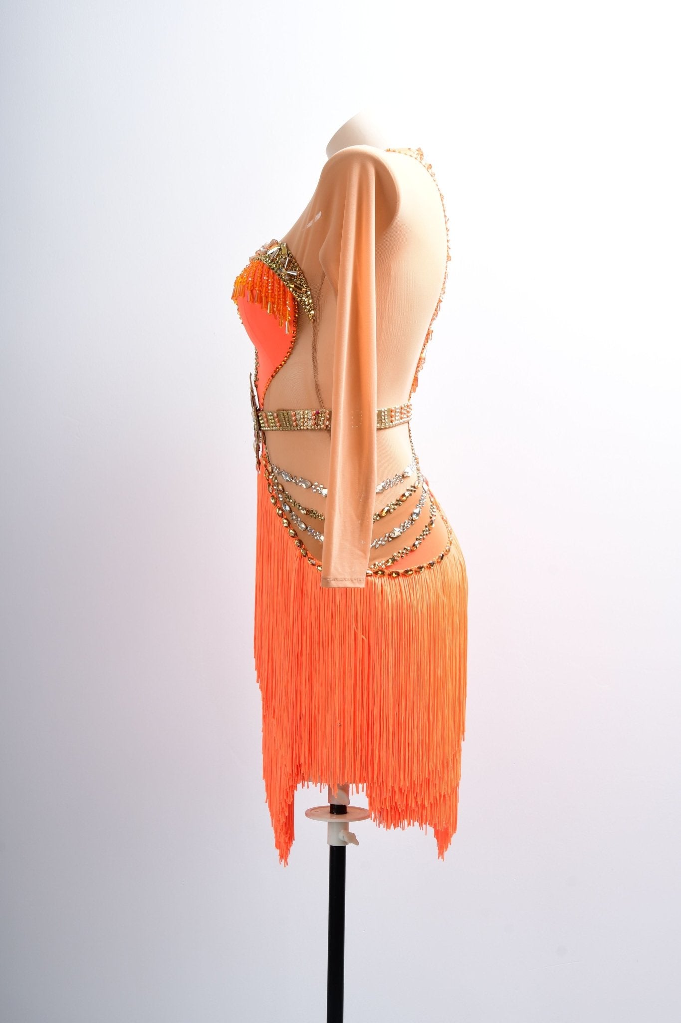 Long - sleeves Crystalline Fringe Latin Dress Latin/Rhythm 