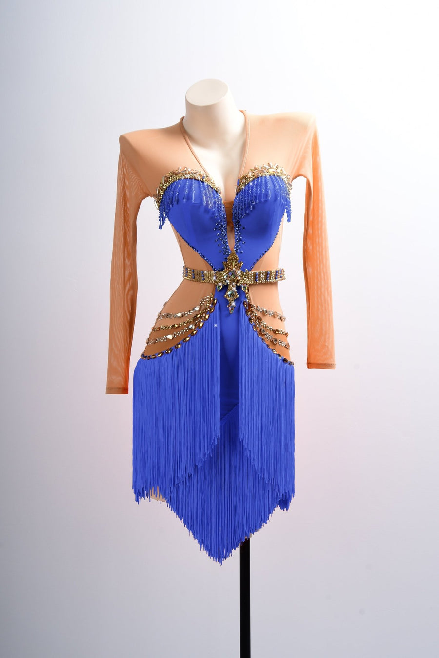 long sleeve latin dress Blue berry long sleeve tassels finish Latin dance dress Dance Life NYC