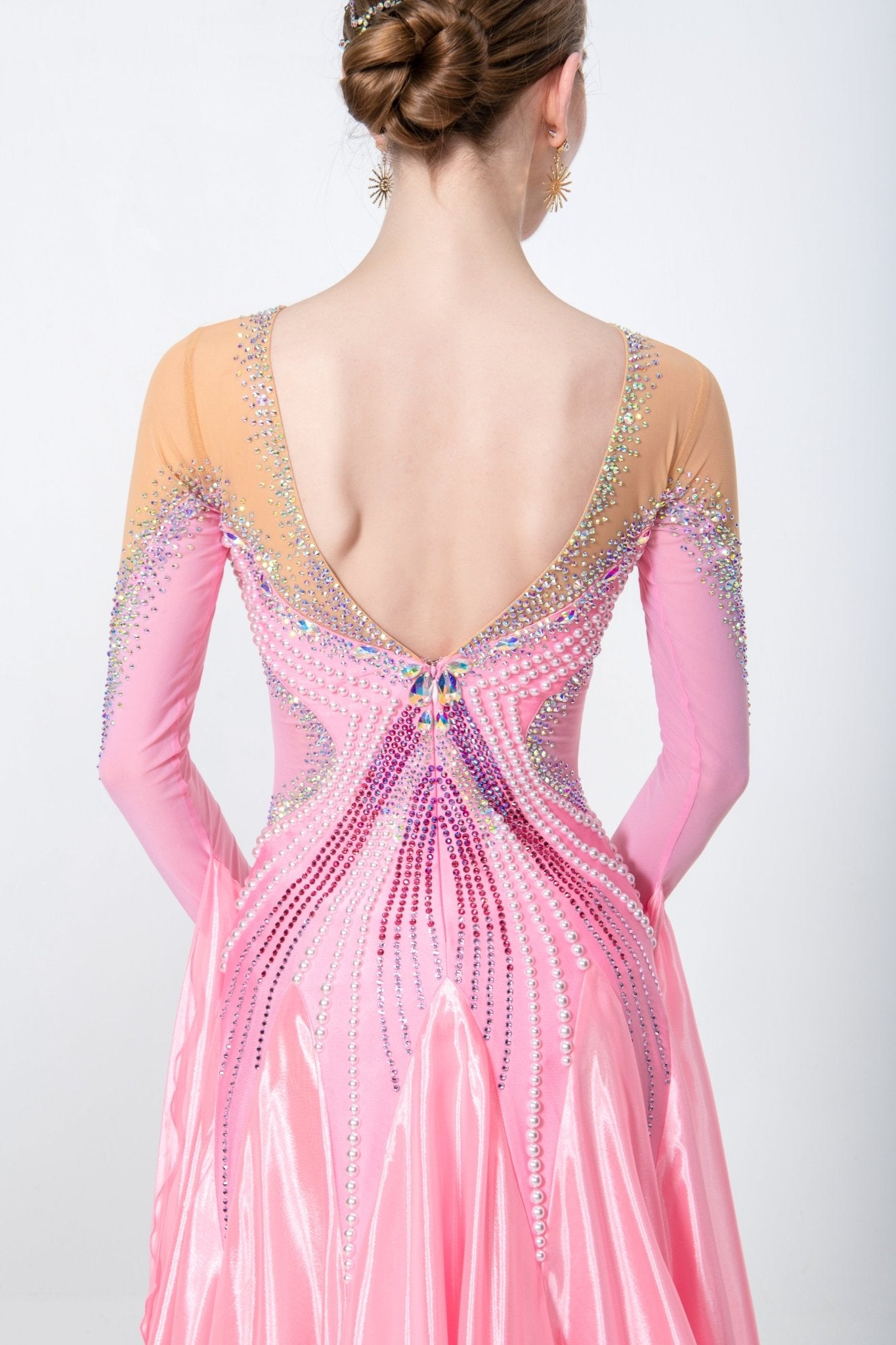 Long - sleeves Crystalline Pearl Ballroom Dress Standard/Smooth 