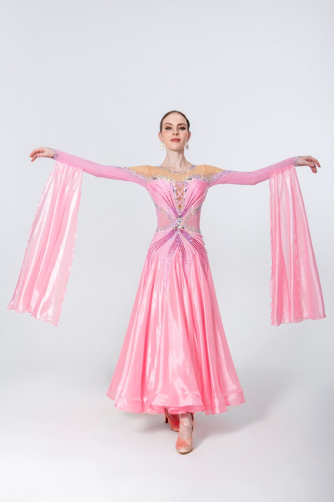 Long - sleeves Crystalline Pearl Ballroom Dress Standard/Smooth 