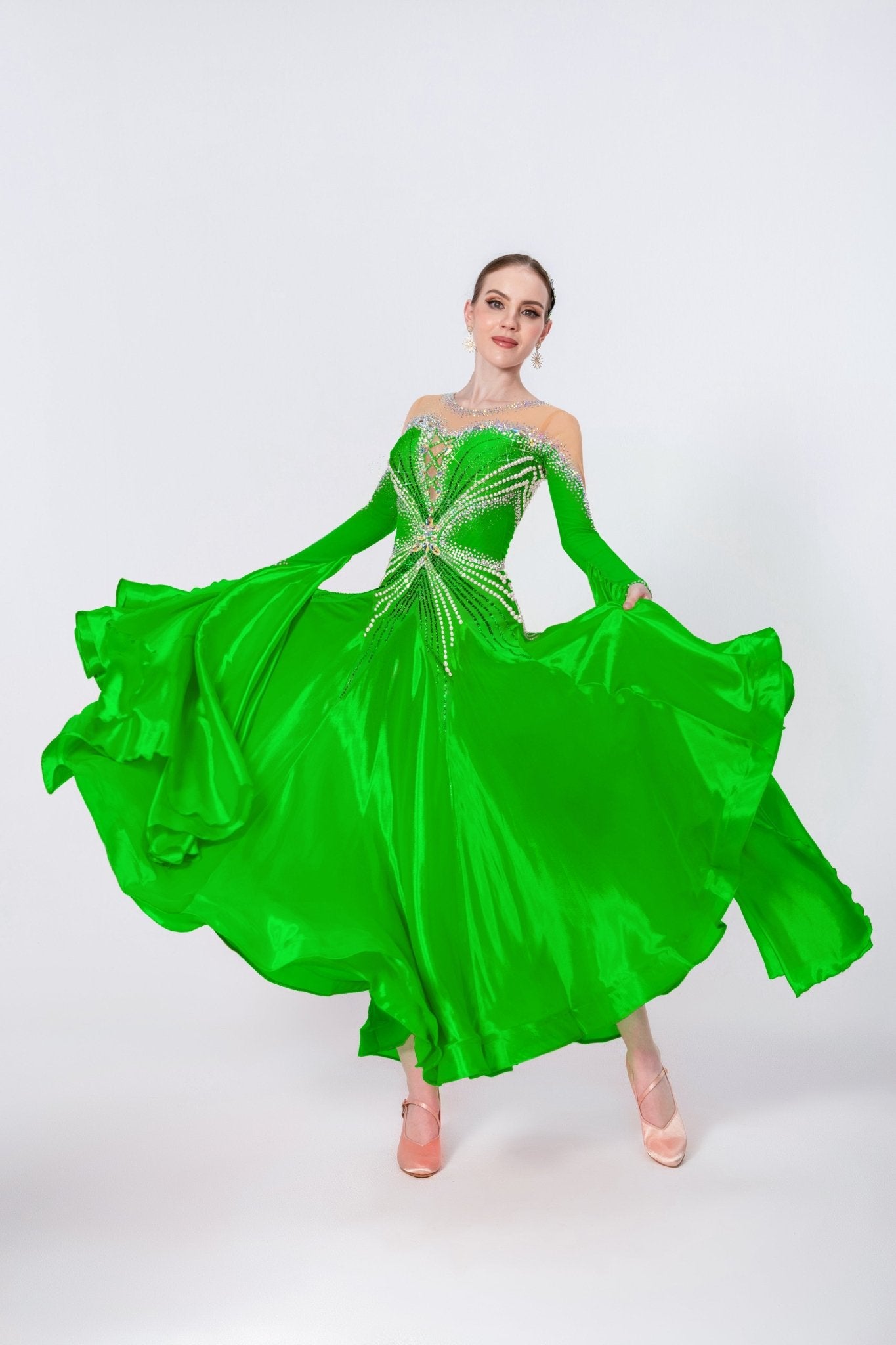 Long - sleeves Crystalline Pearl Ballroom Dress Standard/Smooth 