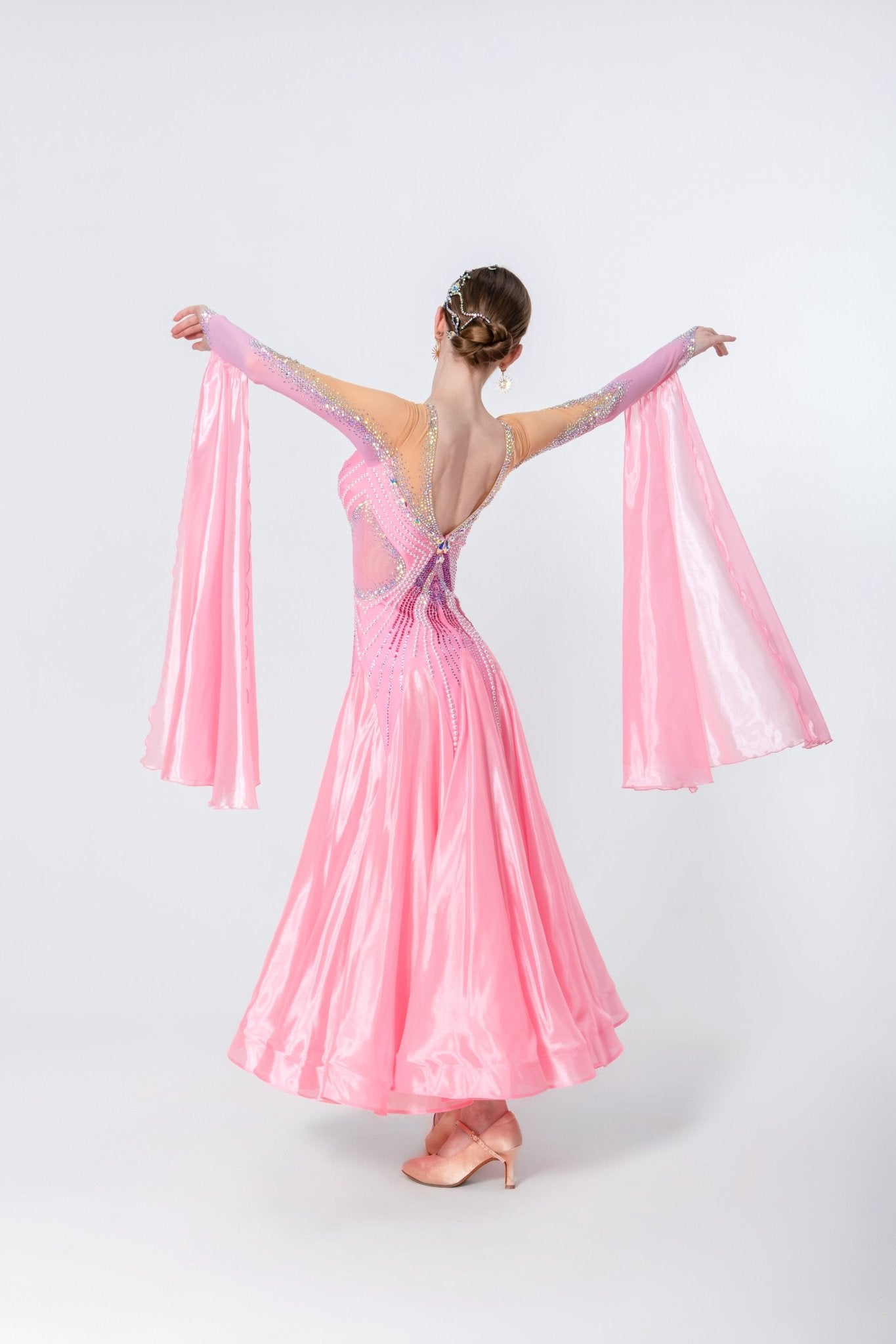 Long - sleeves Crystalline Pearl Ballroom Dress Standard/Smooth 