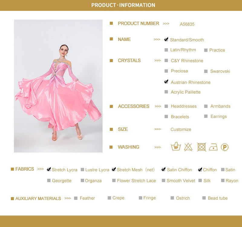 Long - sleeves Crystalline Pearl Ballroom Dress Standard/Smooth 