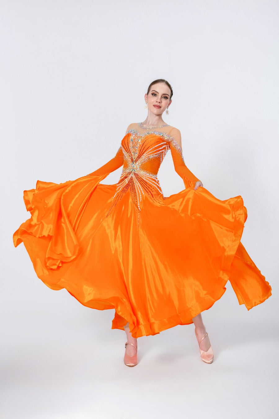 Long-sleeves Crystalline Pearl Ballroom Dress Standard/Smooth # M4723 Unika Dancewear Long-sleeves Crystalline Pearl Ballroom Dress Standard/Smooth # M4723 Unika Dancewear