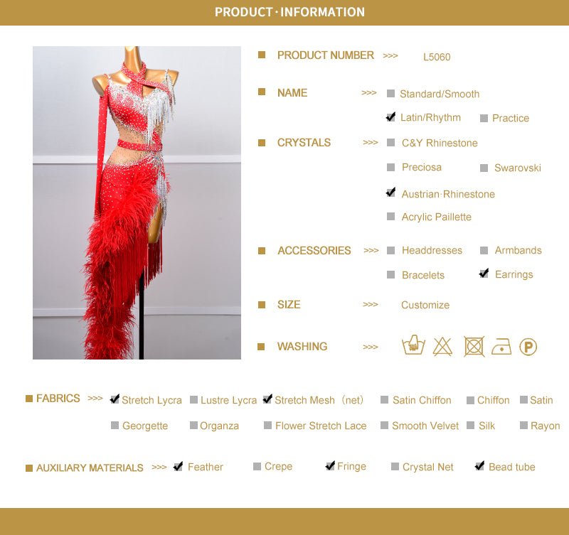 One - shoulder Ostrich Feather Crystalline Latin Dress Latin/Rhythm 