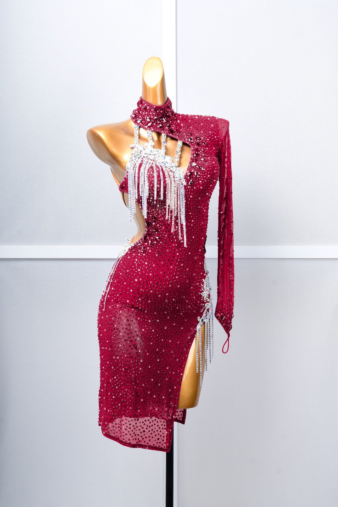 One - sleeve Beaded Crystalline Latin Dress Latin/Rhythm 