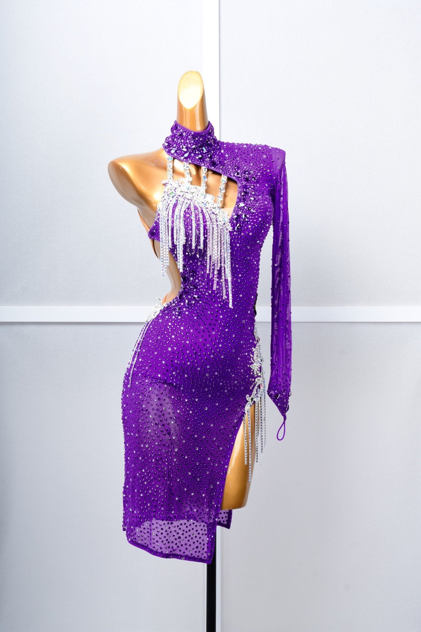 One - sleeve Beaded Crystalline Latin Dress Latin/Rhythm 
