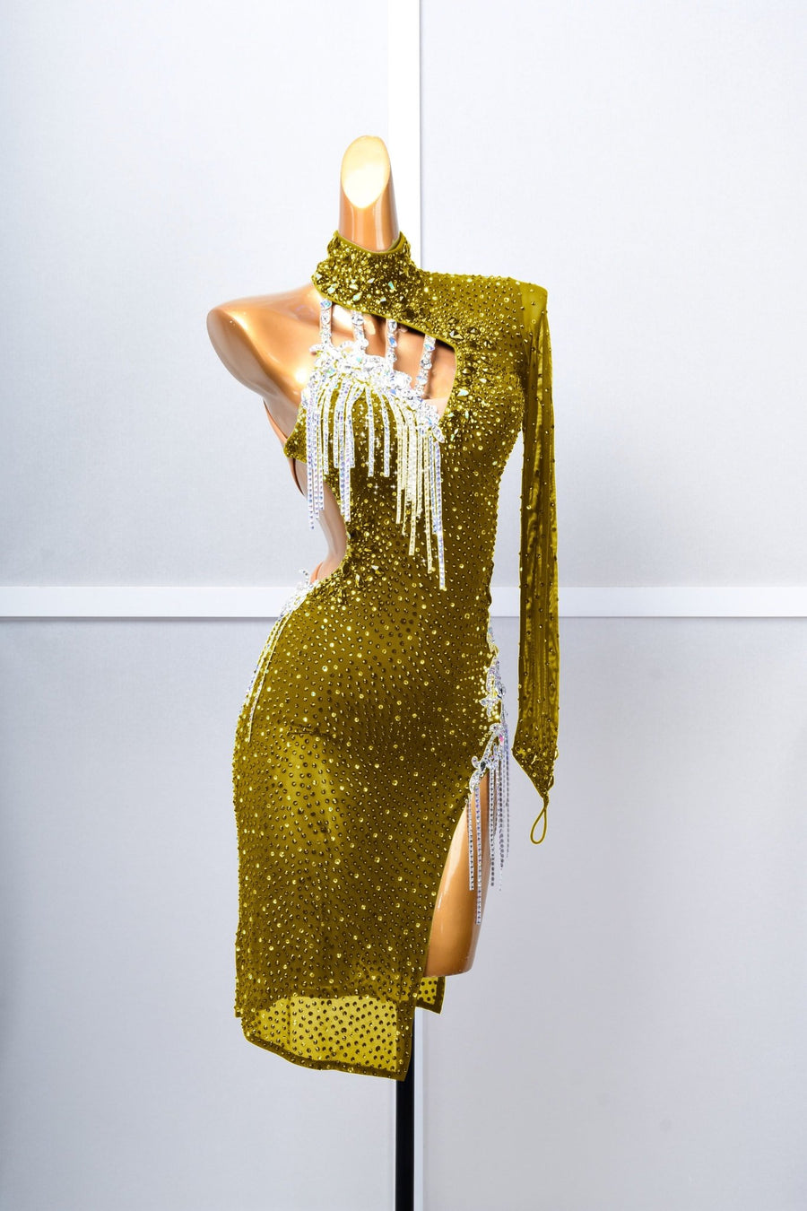 One-sleeve Beaded Crystalline Latin Dress Latin/Rhythm # L5059 Unika Dancewear One-sleeve Beaded Crystalline Latin Dress Latin/Rhythm # L5059 Unika Dancewear