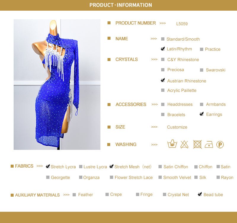 One - sleeve Beaded Crystalline Latin Dress Latin/Rhythm 