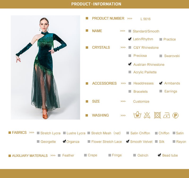 One - sleeve Pleated Skirt Crystalline Smooth Dress Latin/Rhythm 