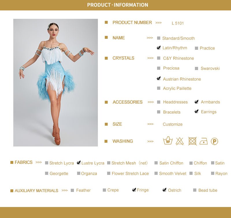 Ostrich Feather Crystalline Fringe Latin Dress Latin/Rhythm 