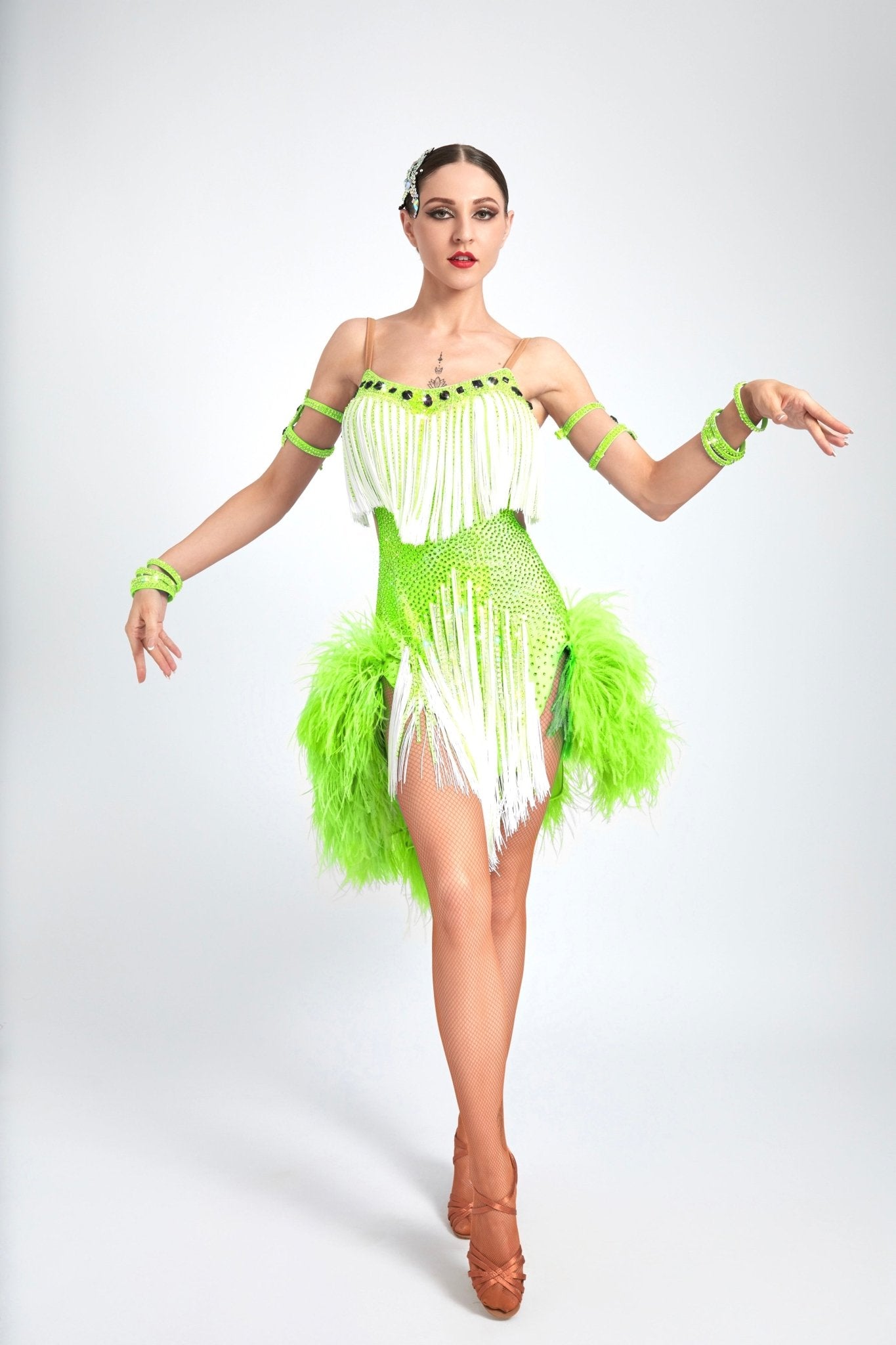 Ostrich Feather Crystalline Fringe Latin Dress Latin/Rhythm 
