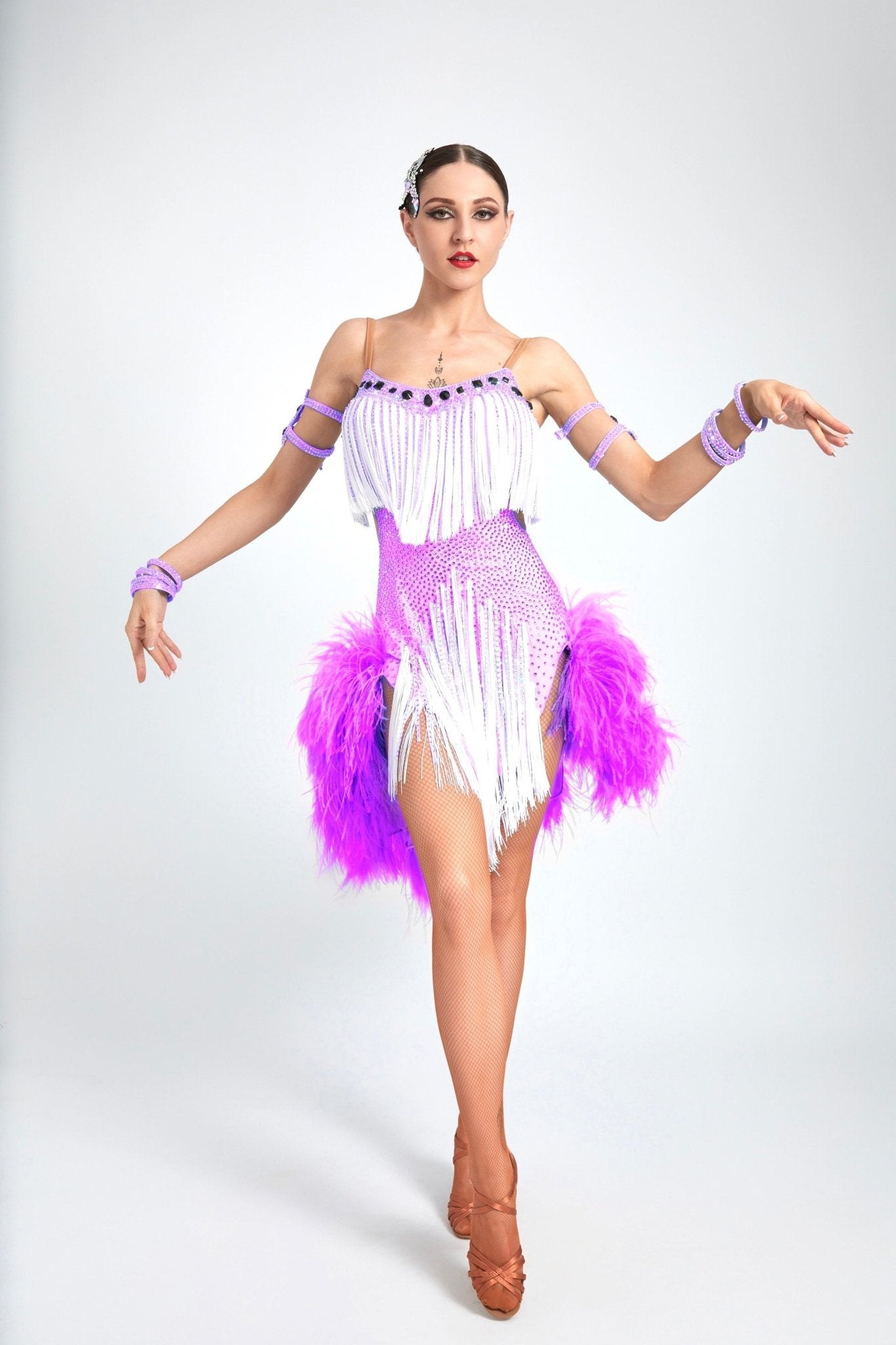 Ostrich Feather Crystalline Fringe Latin Dress Latin/Rhythm 