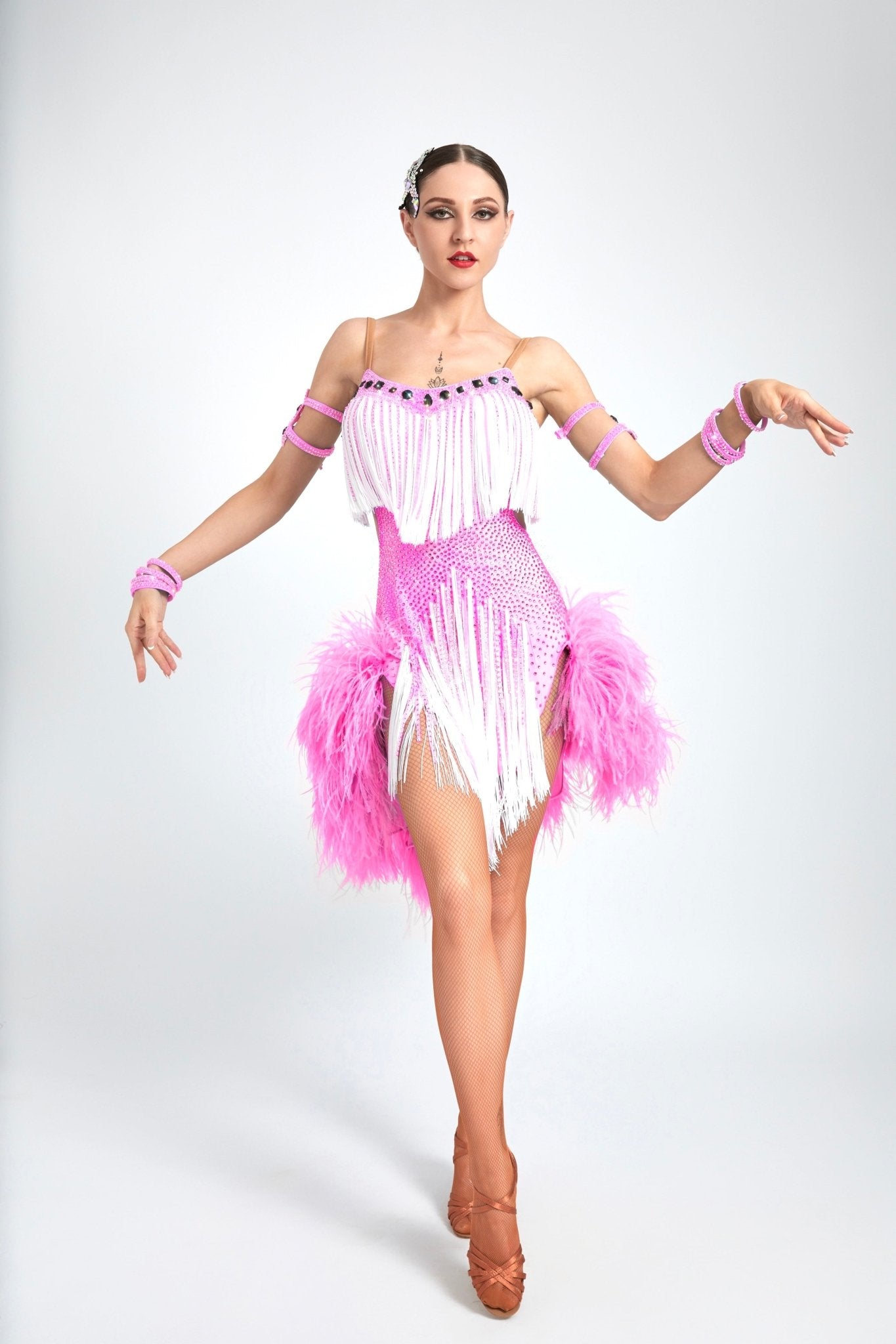 Ostrich Feather Crystalline Fringe Latin Dress Latin/Rhythm 