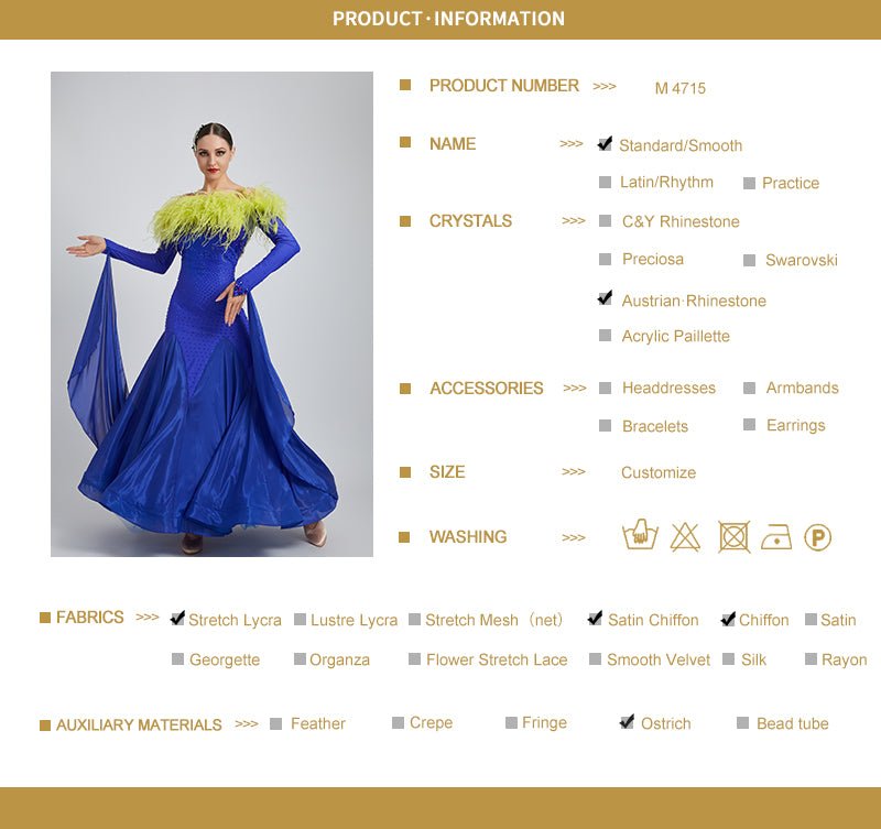 Ostrich Feather Top crystallized Ballroom Dress Standard/Smooth 