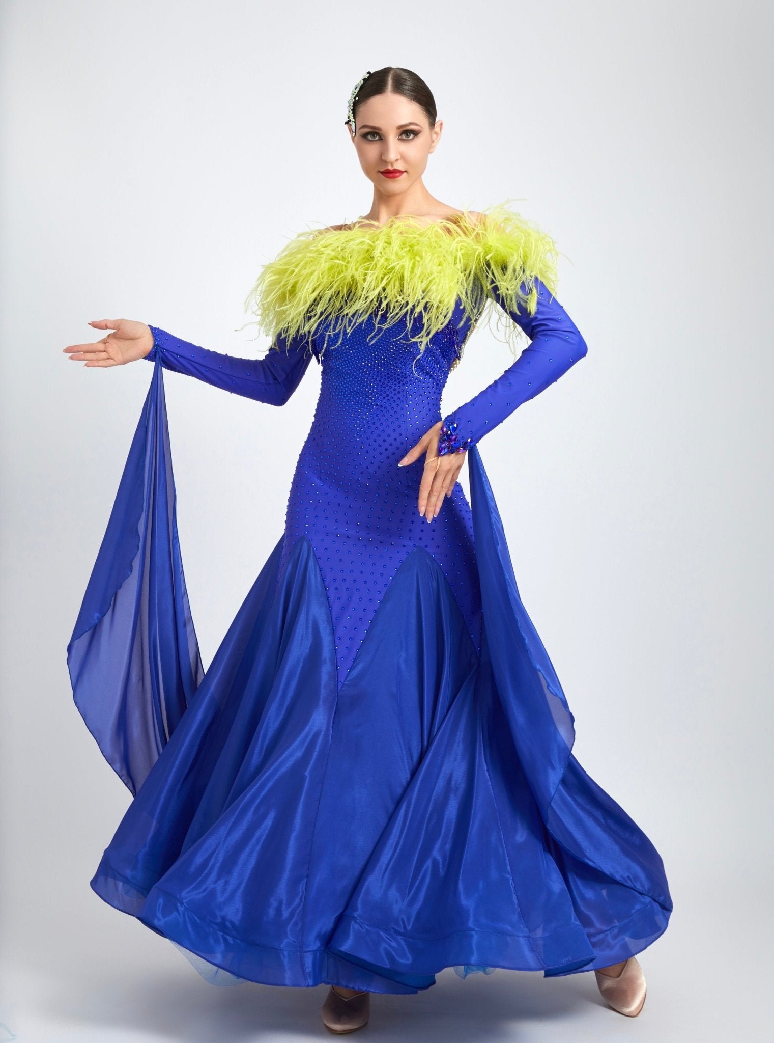 Ostrich Feather Top crystallized Ballroom Dress Standard/Smooth 