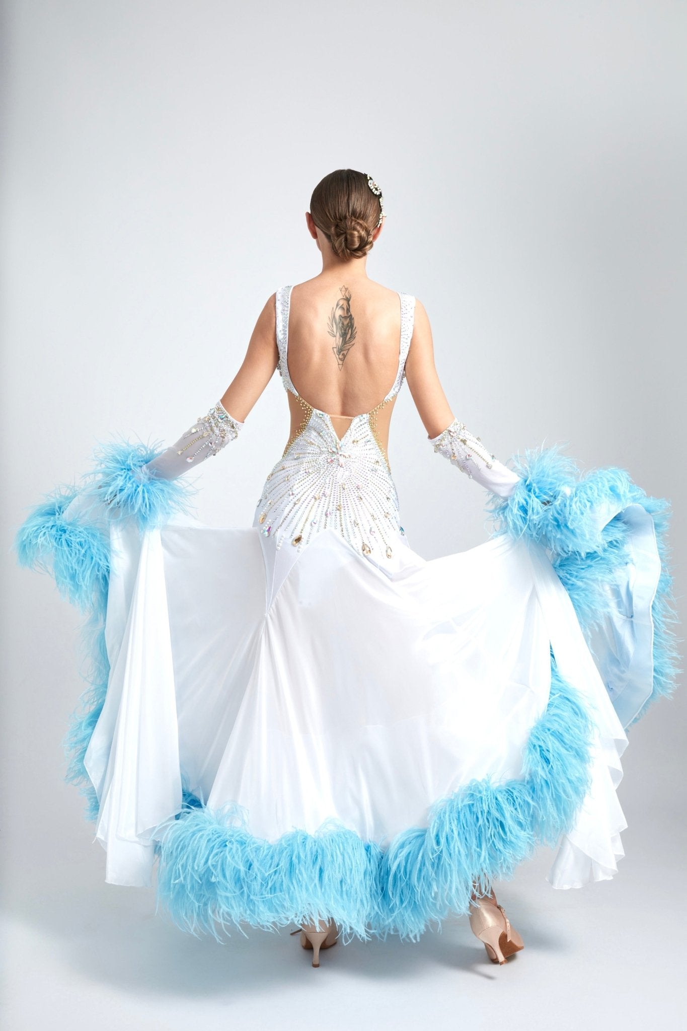 Ostrich Feathers crystallized Ballroom Dress Standard/Smooth 