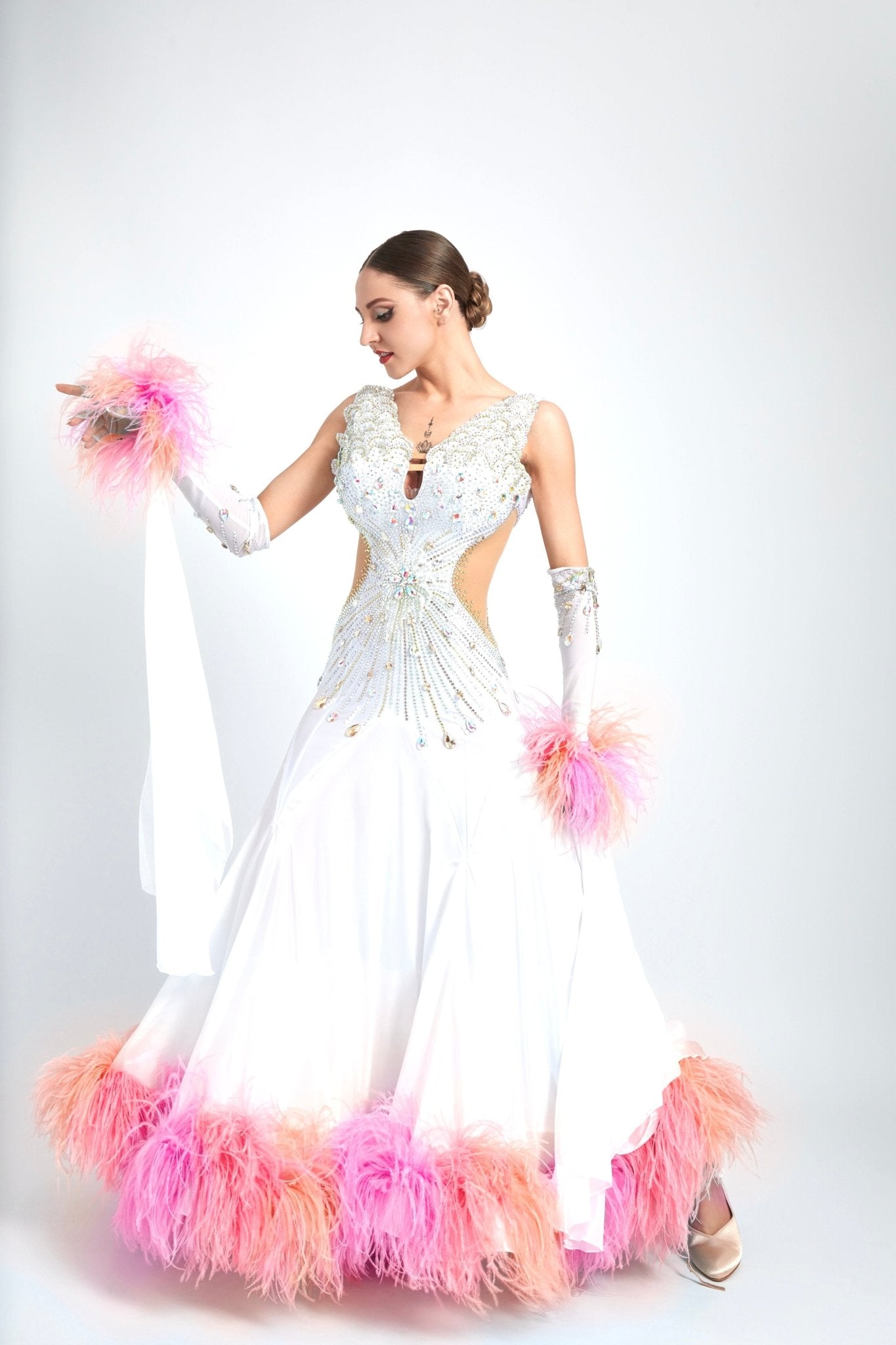 Ostrich Feathers crystallized Ballroom Dress Standard/Smooth 