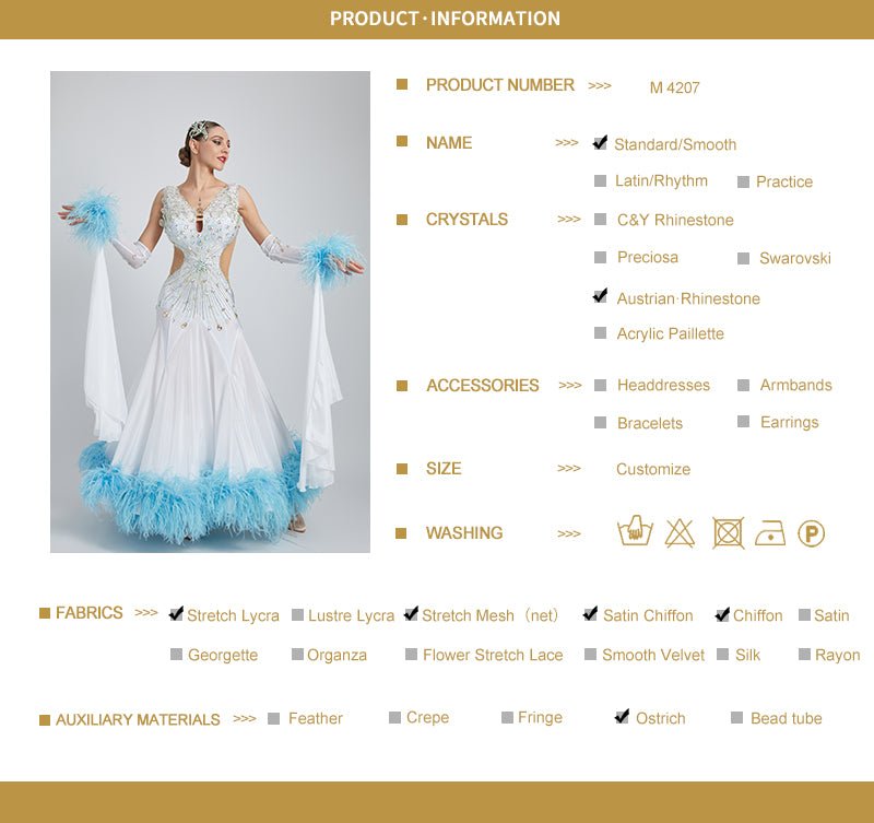Ostrich Feathers crystallized Ballroom Dress Standard/Smooth 