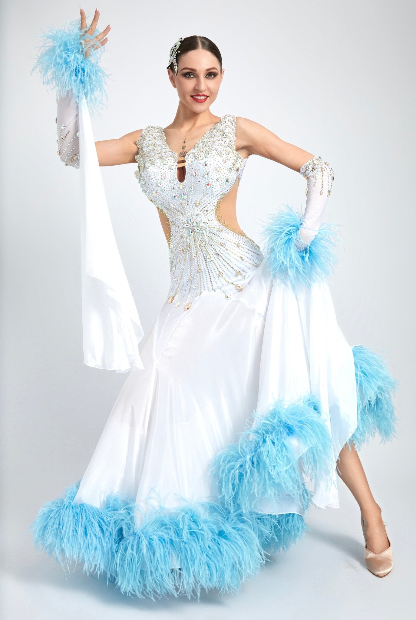 Ostrich Feathers crystallized Ballroom Dress Standard/Smooth 
