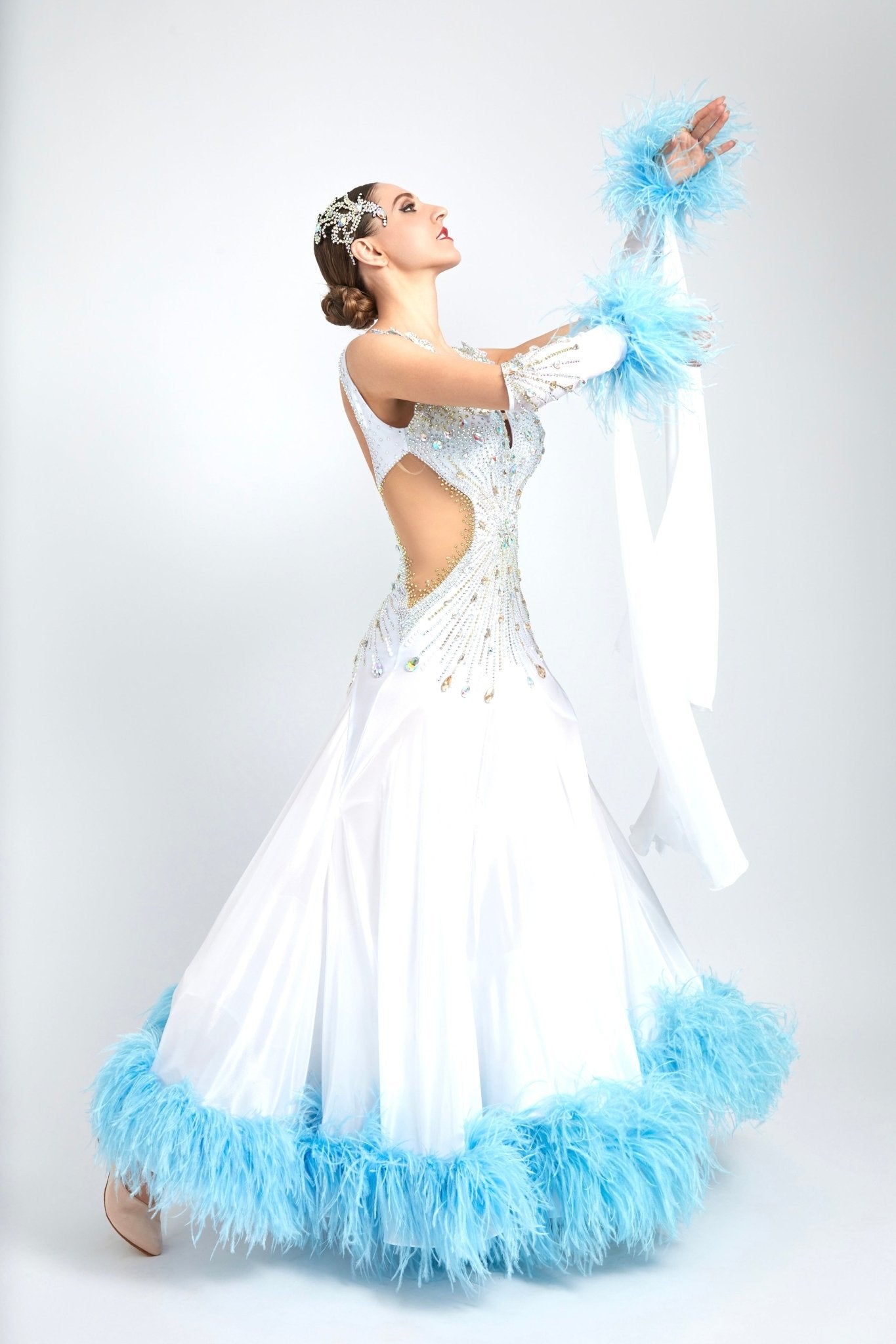 Ostrich Feathers crystallized Ballroom Dress Standard/Smooth 