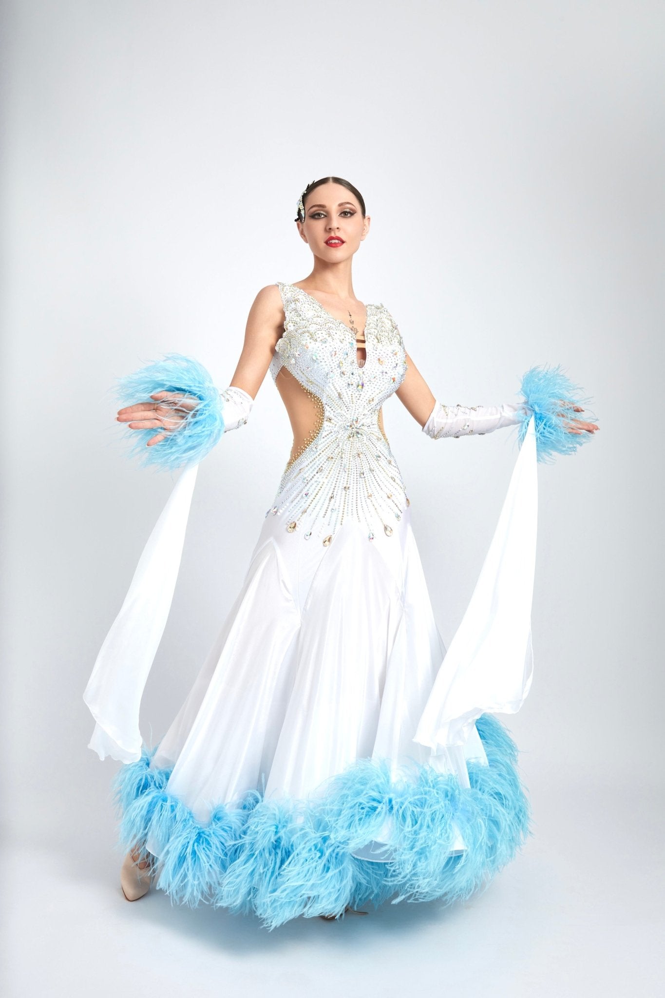 Ostrich Feathers crystallized Ballroom Dress Standard/Smooth 