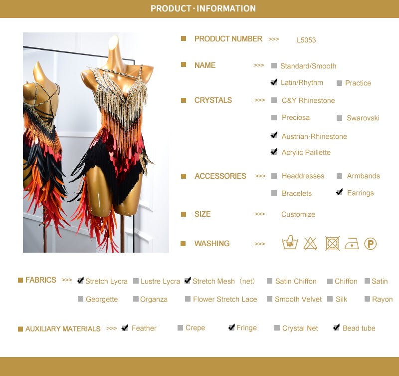 Paillette and Feather Crystalline Latin Dress Latin/Rhythm 