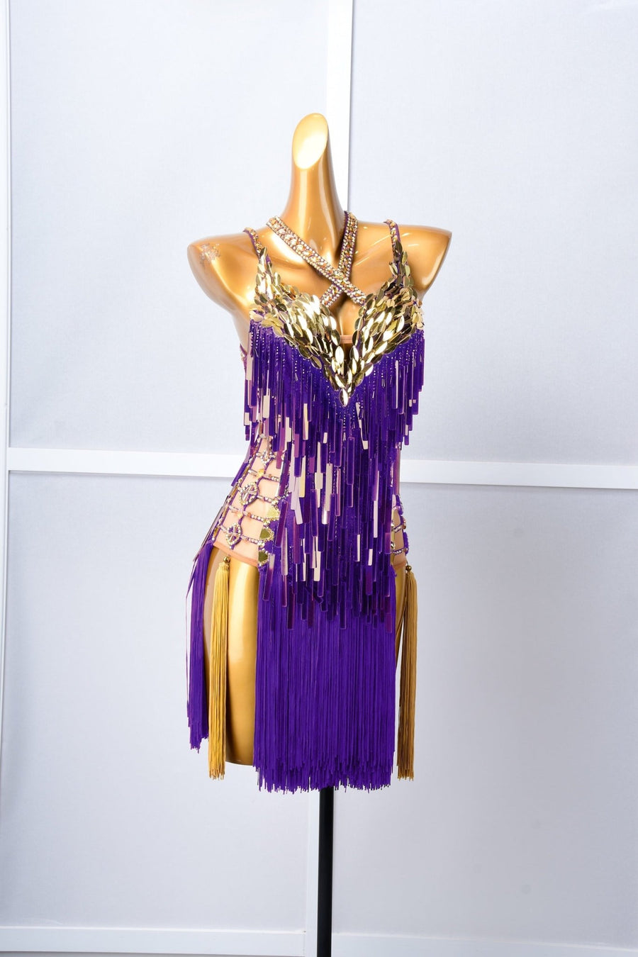 purple latin dress Sexy purple violet rhinestones Latin Dance Dress Women Girls stretchy Salsa Samba Tango Ballroom Competition Costumes- Material:microfiber and spandex Content: only dre