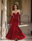 Stretch Velvet Dance Gown with White Ruffle Trim  Standard/Smooth 