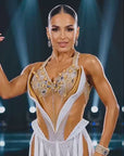 Fully Golden Crystals and Pearls Fringe Dress Latin/Rhythm  