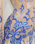 Crystalline Nude Mesh Embroidered Florals Feather Standard/Smooth Dress M