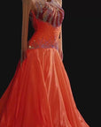 Long Sleeves Flowy Sash Flame Crystal Ballroom Standard Dress Standard/Smooth 