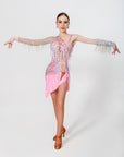 One-shoulder Crystalline Beaded Fringe Latin Dress Latin/Rhythm 