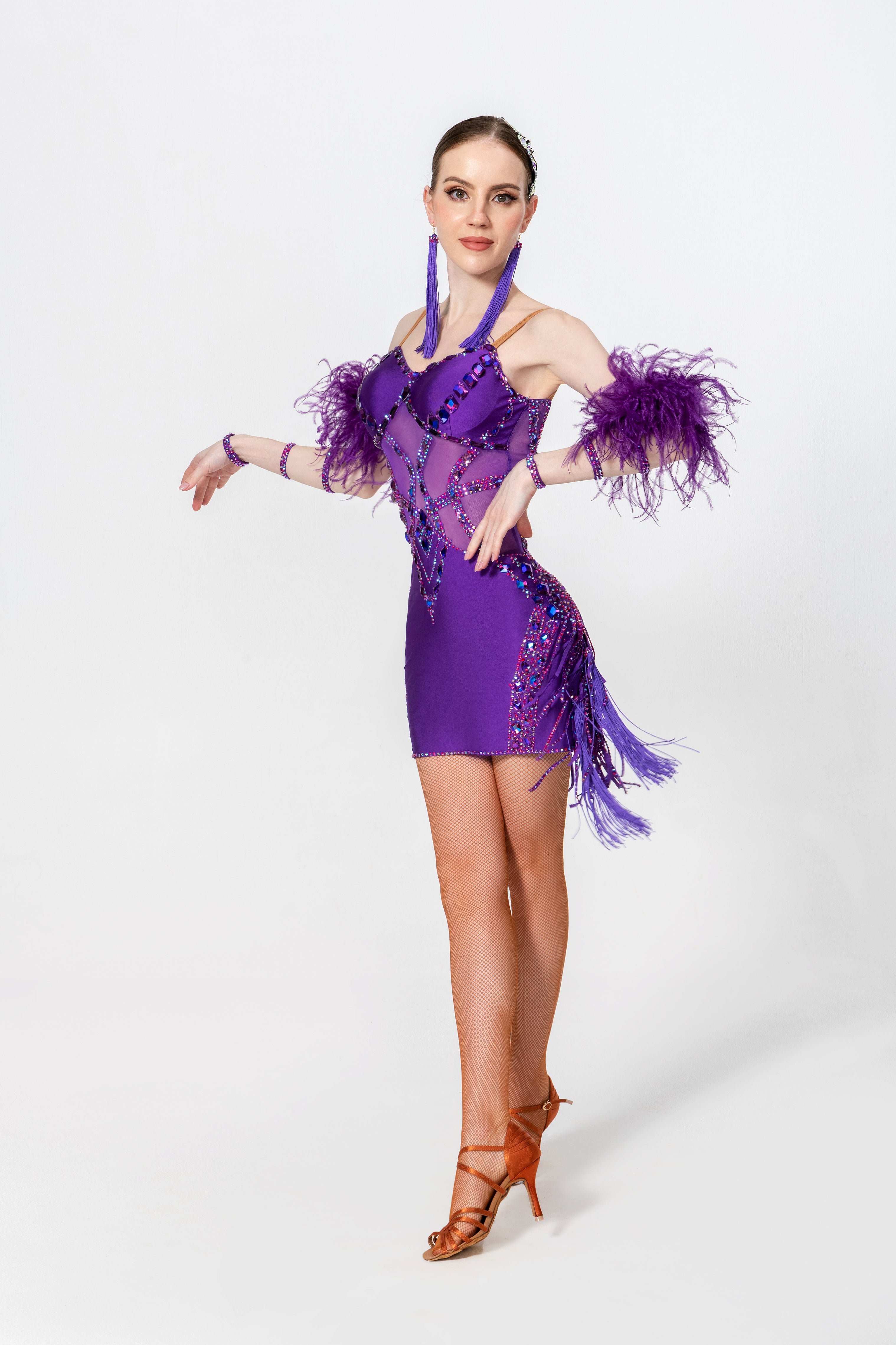 Stretch Net Ostrich Feather Latin Dress Latin/Rhythm 